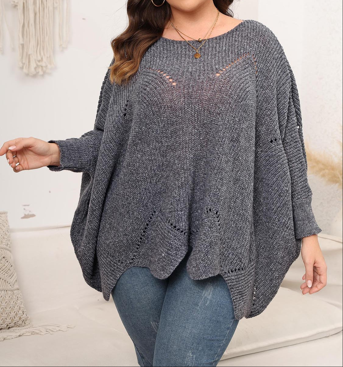 Round Neck Batwing Sleeve Sweater