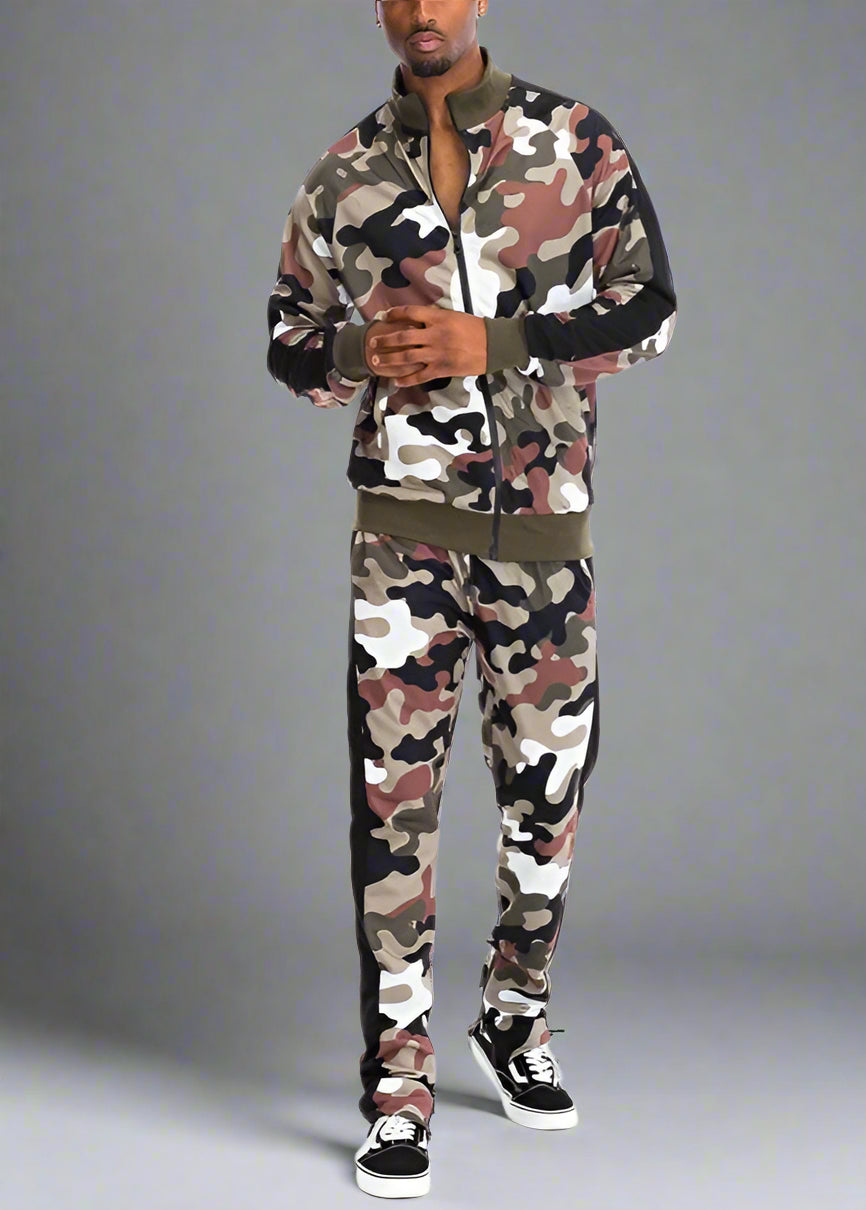 Camo with Stripe Track Pants and Jacket Set