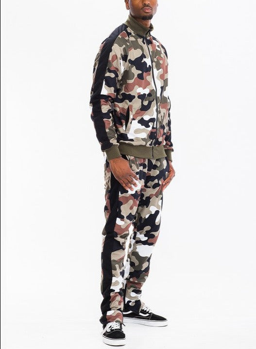 Camo with Stripe Track Pants and Jacket Set