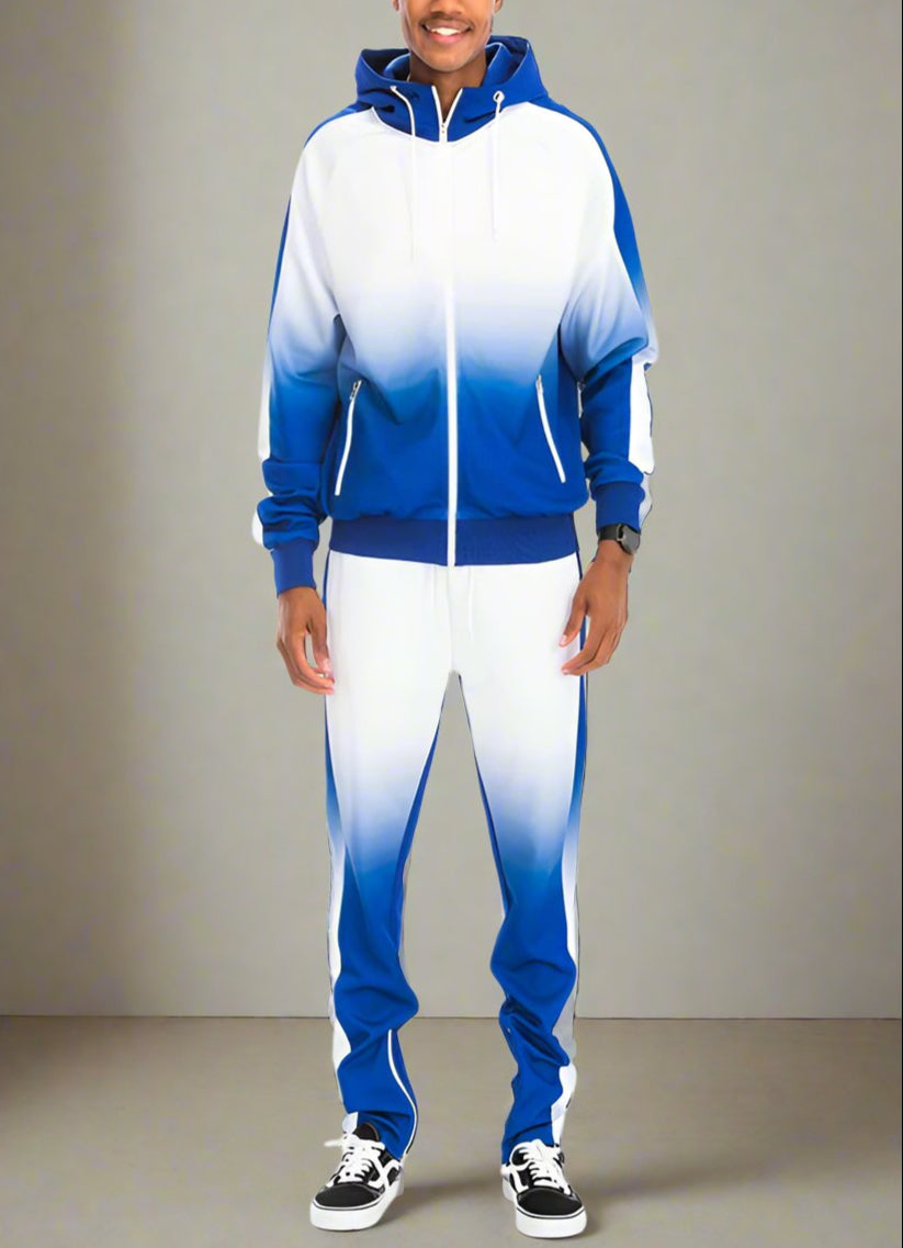 Blue & White Full Zip Ombre Track Suit
