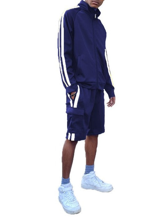 Two Stripe Cargo Pocket Track Jacket Short Suit