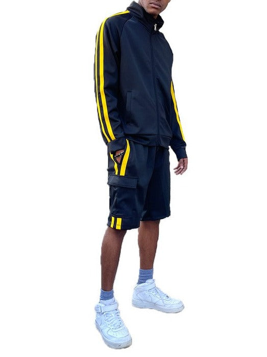 Two Stripe Cargo Pocket Track Jacket Short Suit