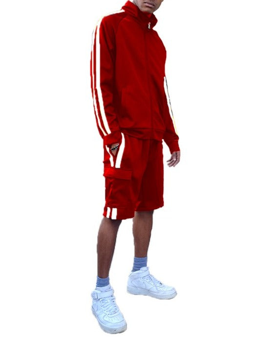 Two Stripe Cargo Pocket Track Jacket Short Suit