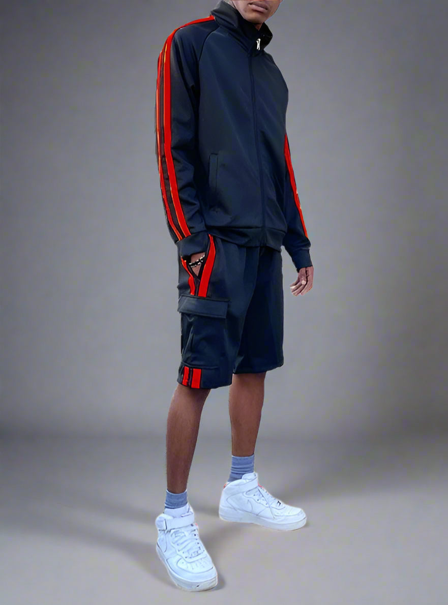 Two Stripe Cargo Pocket Track Jacket Short Suit