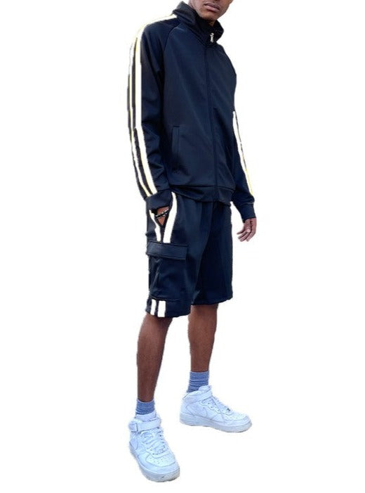 Two Stripe Cargo Pocket Track Jacket Short Suit