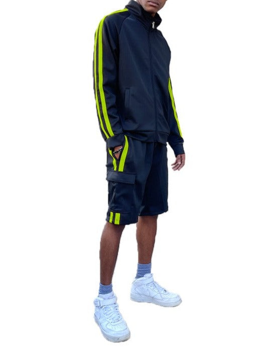 Two Stripe Cargo Pocket Track Jacket Short Suit