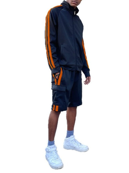 Two Stripe Cargo Pocket Track Jacket Short Suit