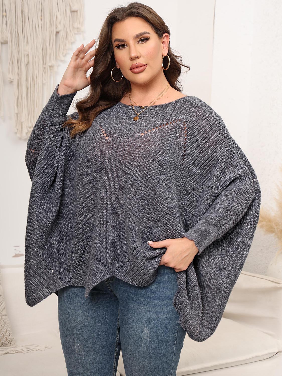 Round Neck Batwing Sleeve Sweater