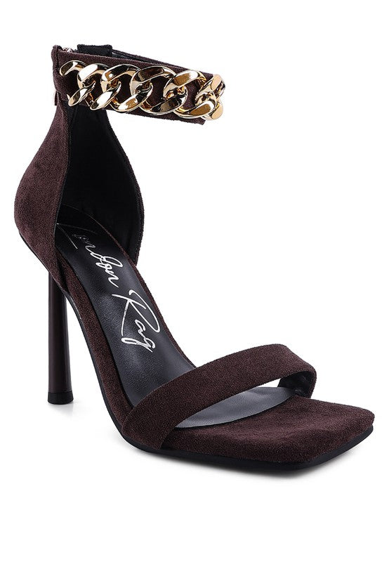 Last Sip Heeled Faux Suede Chain Strap Sandals