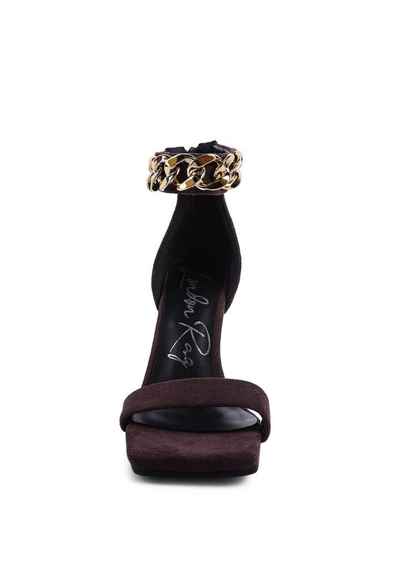 Last Sip Heeled Faux Suede Chain Strap Sandals