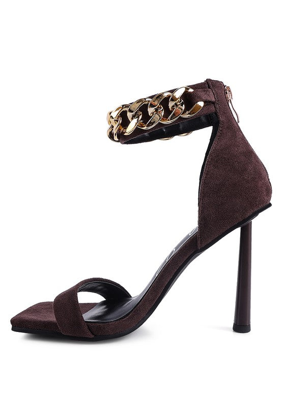 Last Sip Heeled Faux Suede Chain Strap Sandals