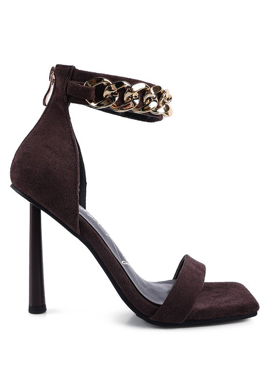 Last Sip Heeled Faux Suede Chain Strap Sandals