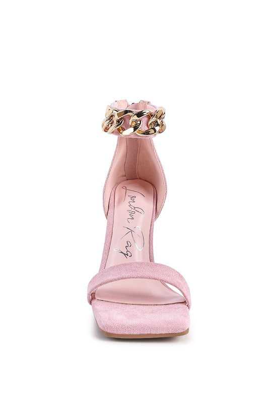 Last Sip Heeled Faux Suede Chain Strap Sandals