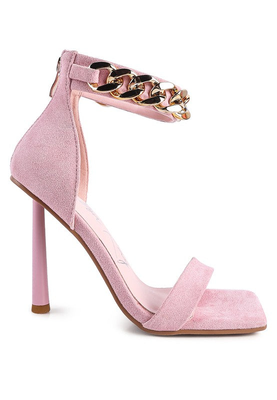 Last Sip Heeled Faux Suede Chain Strap Sandals
