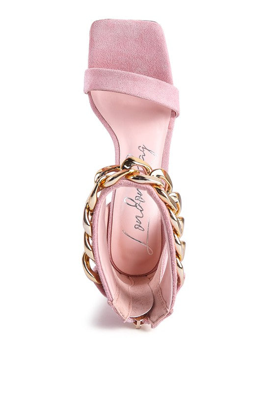 Last Sip Heeled Faux Suede Chain Strap Sandals