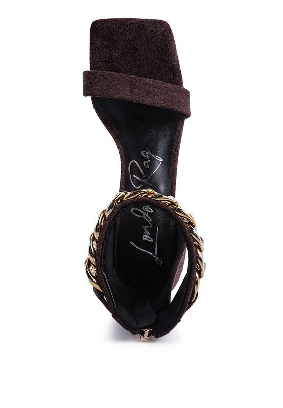 Last Sip Heeled Faux Suede Chain Strap Sandals