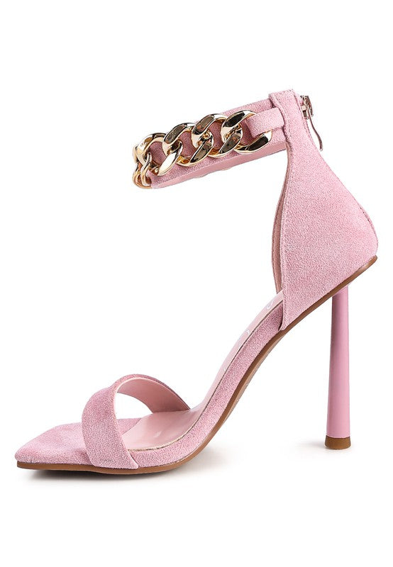Last Sip Heeled Faux Suede Chain Strap Sandals