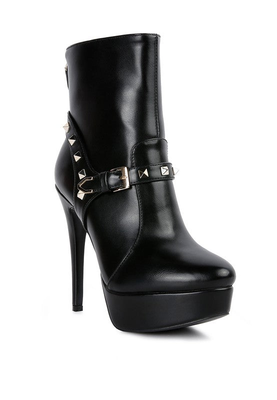 DEJANG Metal Stud faux Leather Ankle Boots