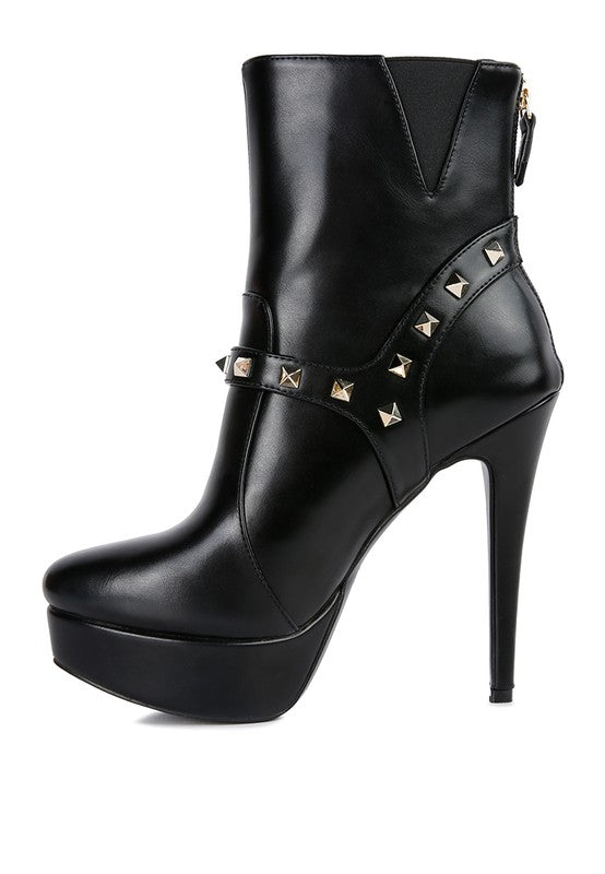 DEJANG Metal Stud faux Leather Ankle Boots