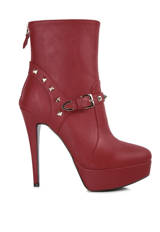 DEJANG Metal Stud faux Leather Ankle Boots