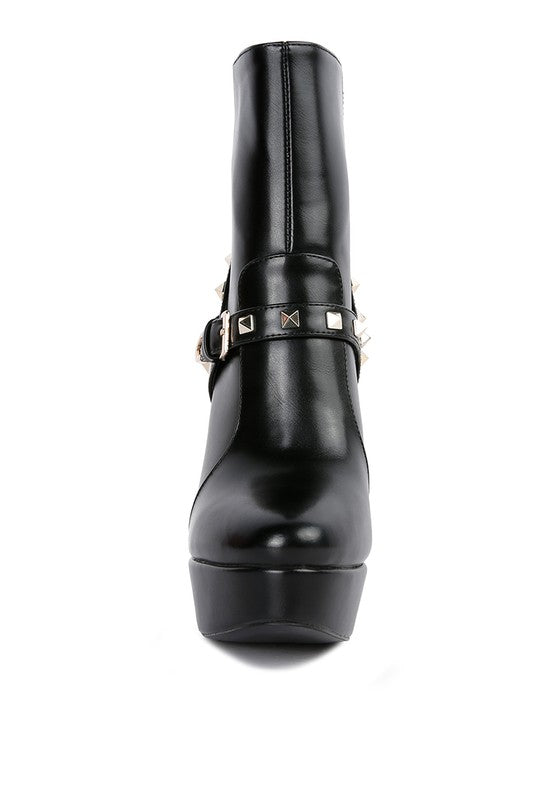 DEJANG Metal Stud faux Leather Ankle Boots