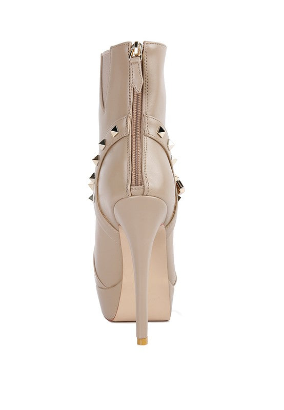 DEJANG Metal Stud faux Leather Ankle Boots