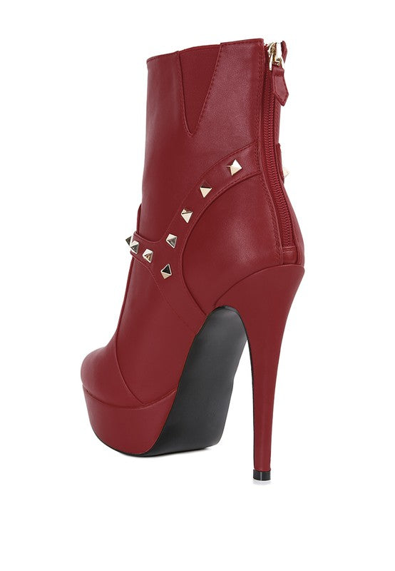 DEJANG Metal Stud faux Leather Ankle Boots