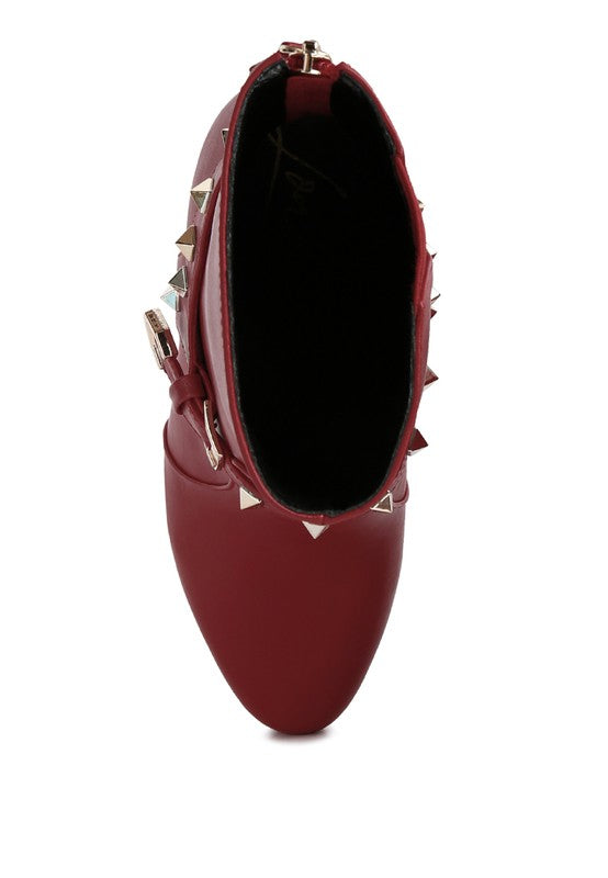 DEJANG Metal Stud faux Leather Ankle Boots