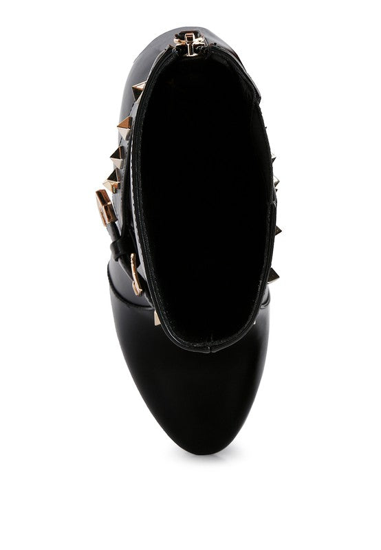 DEJANG Metal Stud faux Leather Ankle Boots