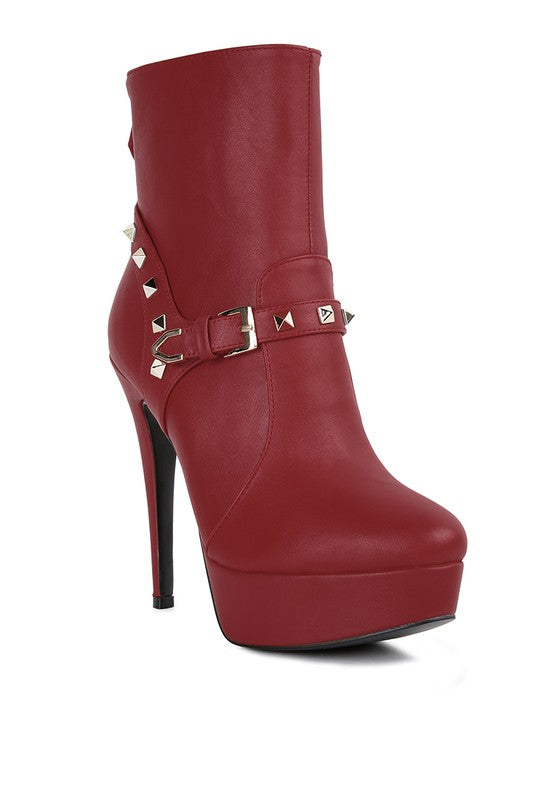 DEJANG Metal Stud faux Leather Ankle Boots