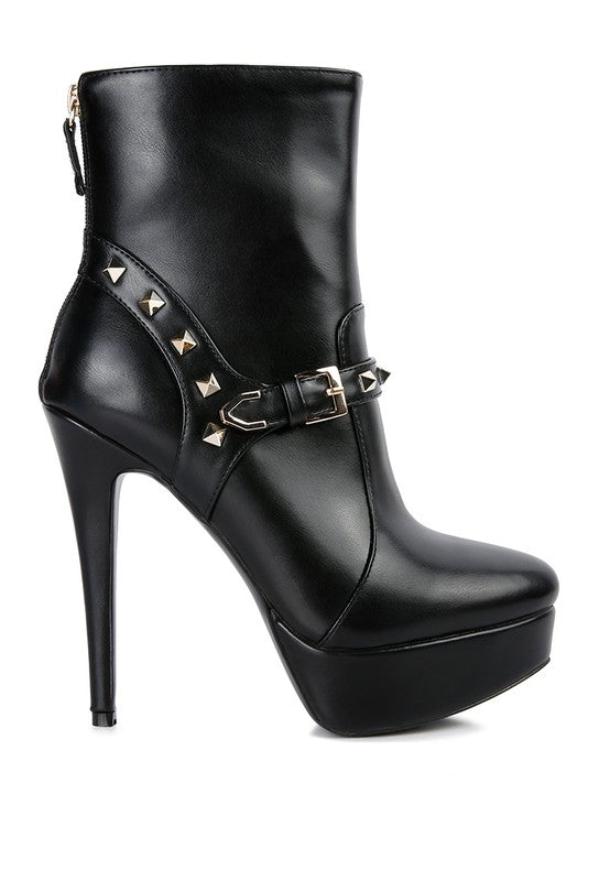 DEJANG Metal Stud faux Leather Ankle Boots