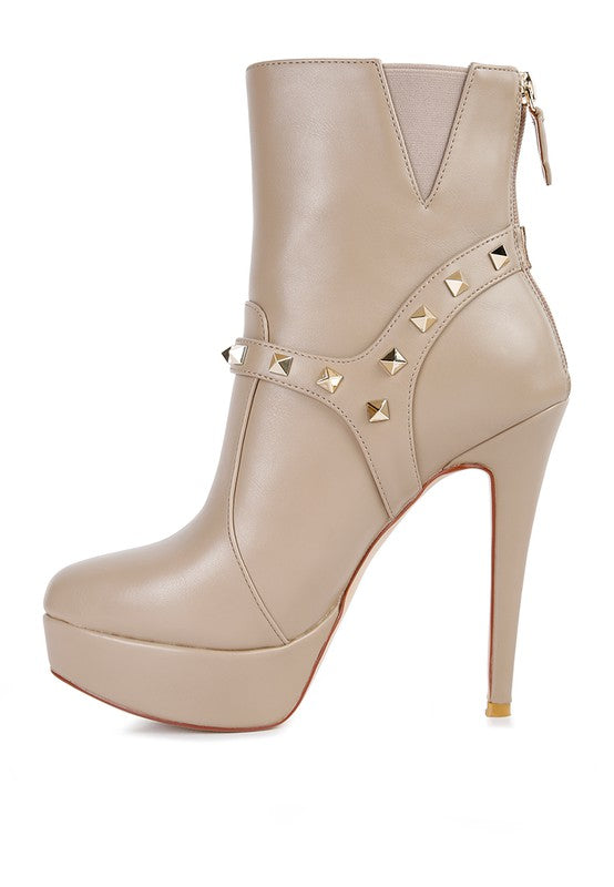 DEJANG Metal Stud faux Leather Ankle Boots