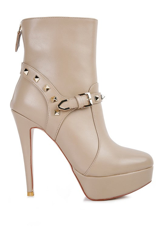 DEJANG Metal Stud faux Leather Ankle Boots