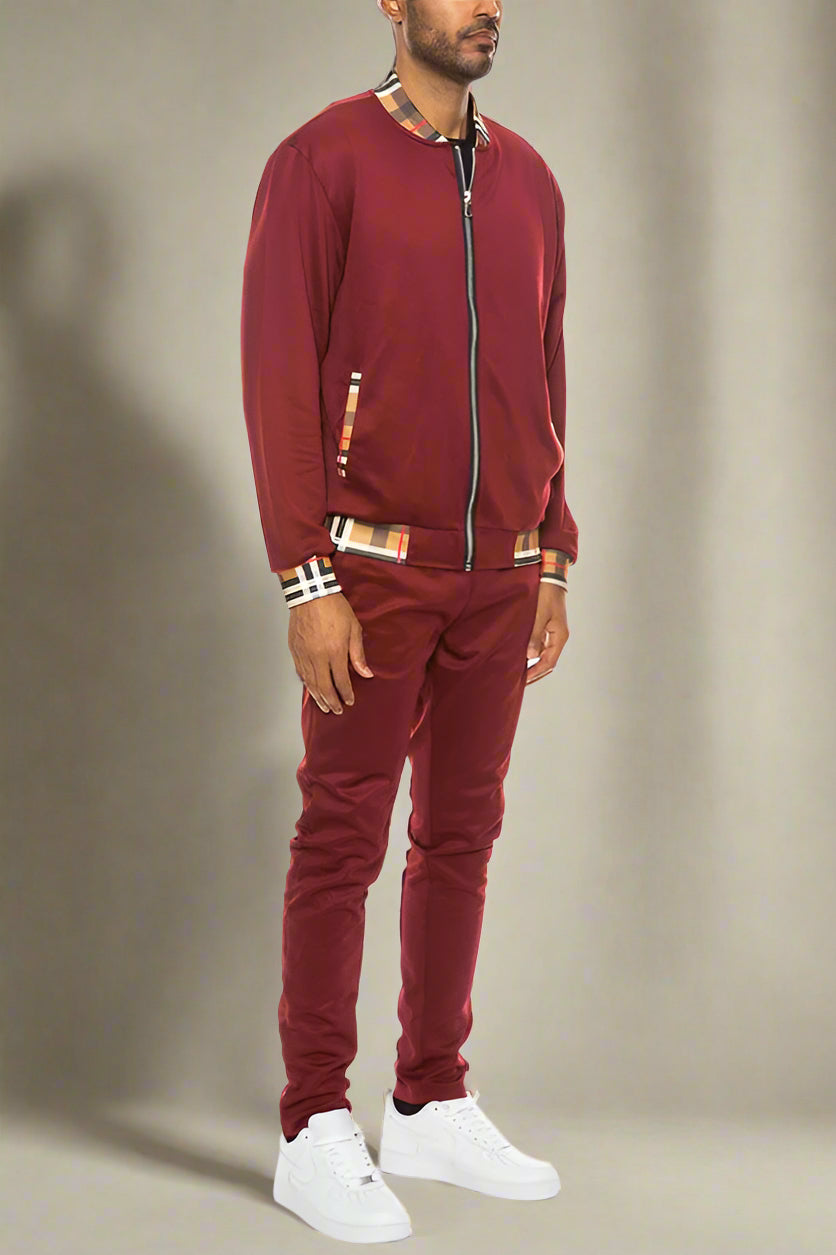 Checkered Plaid Waist Band Track Set