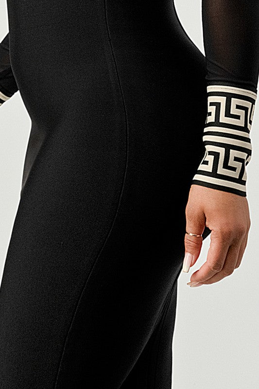 Athina Mesh Contrast Print Bandage Dress