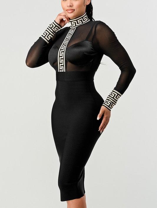 Athina Mesh Contrast Print Bandage Dress