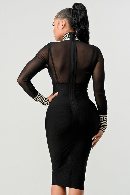 Athina Mesh Contrast Print Bandage Dress