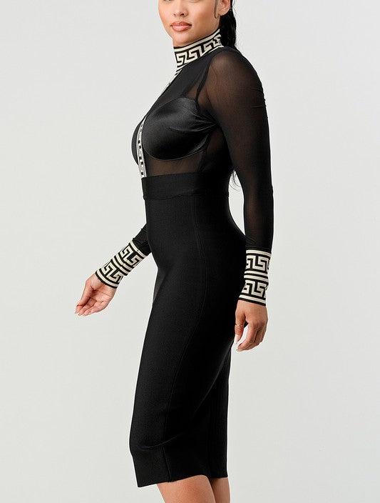 Athina Mesh Contrast Print Bandage Dress