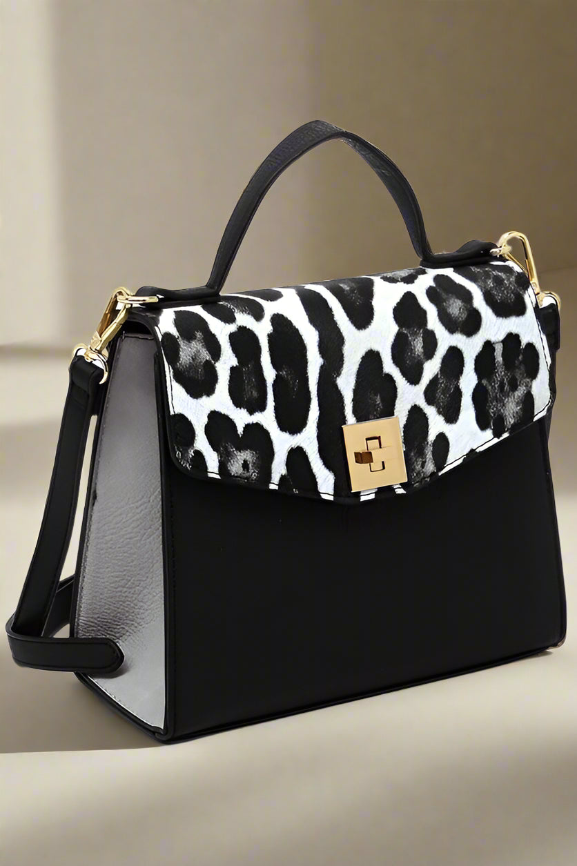 Colorblock Twist Lock Flap Satchel