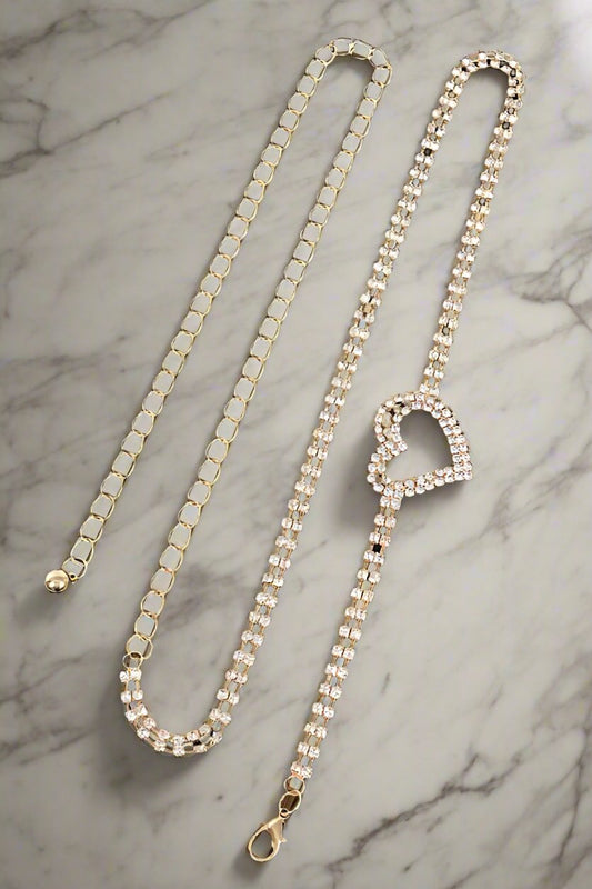 Dainty Rhinestone Heart Charm Chain Belt