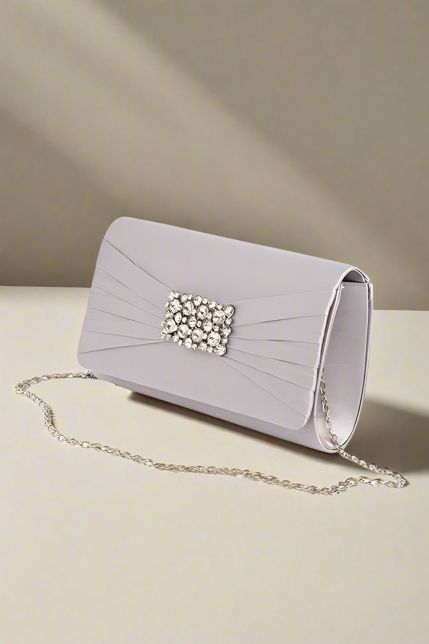 Crystal Accent Satin Pleated Clutch Bag