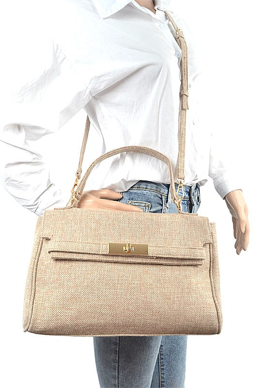 Top Handle Linen Convertible Bag
