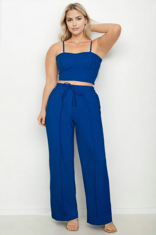 Bustier Crop Cami Top & Pocket Straight Pants