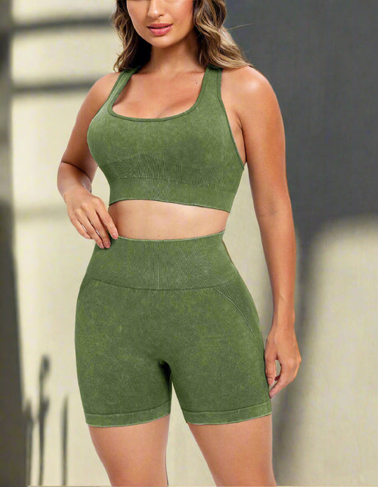 3 Piece Washed Square Neck Wide Strap Active Set