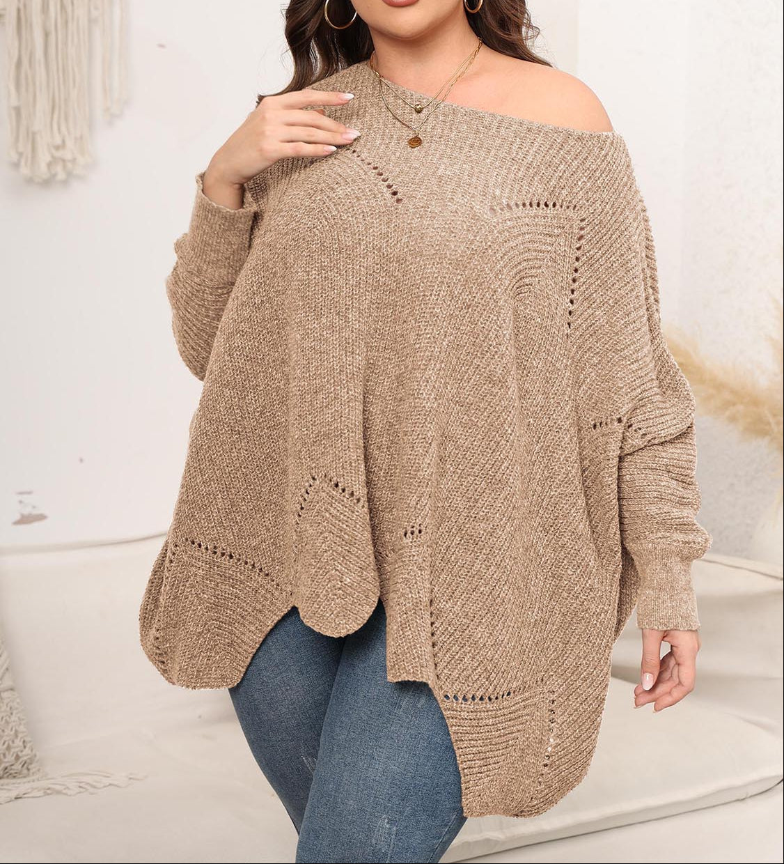Round Neck Batwing Sleeve Sweater