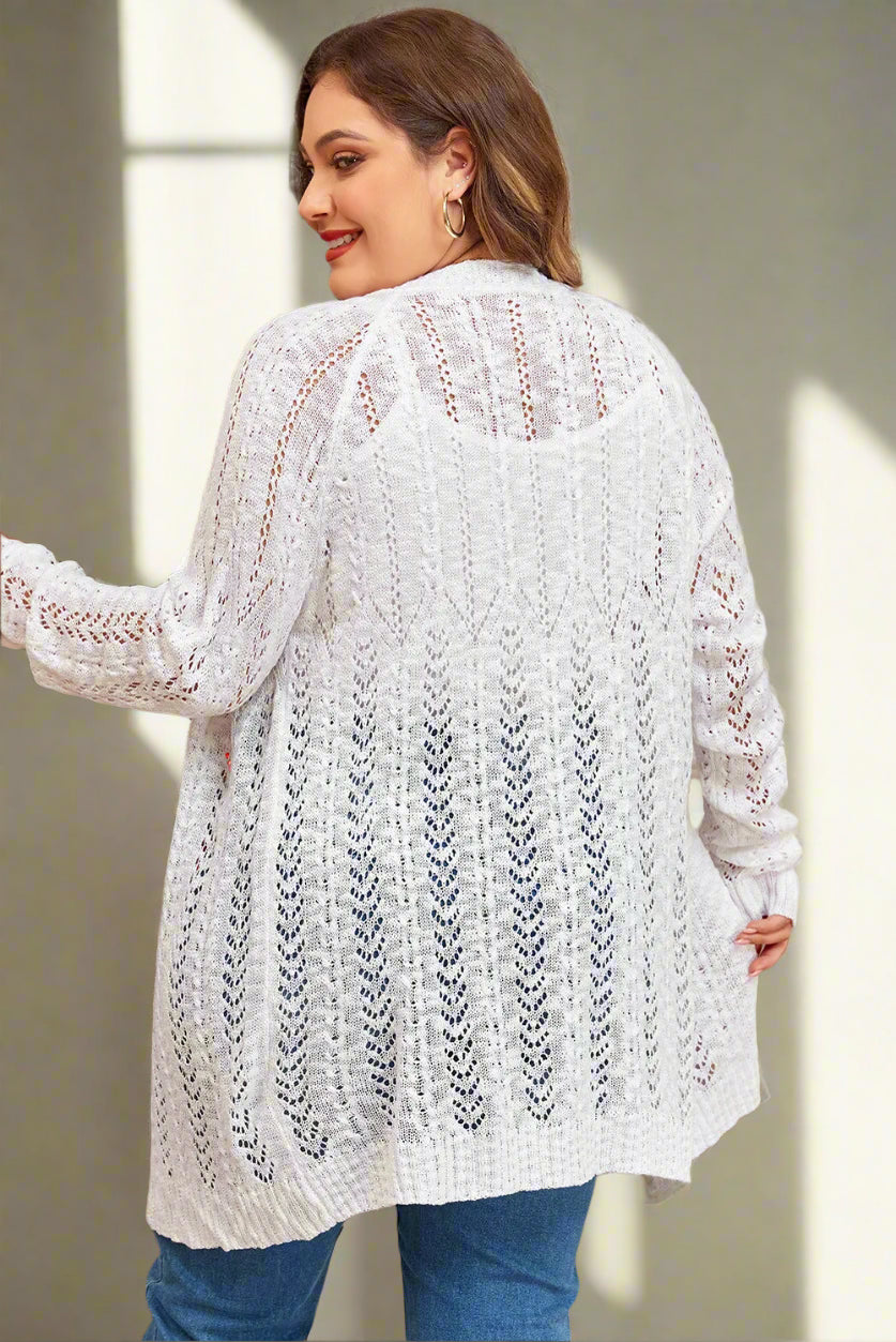 Openwork Open Front Long Sleeve Cardigan