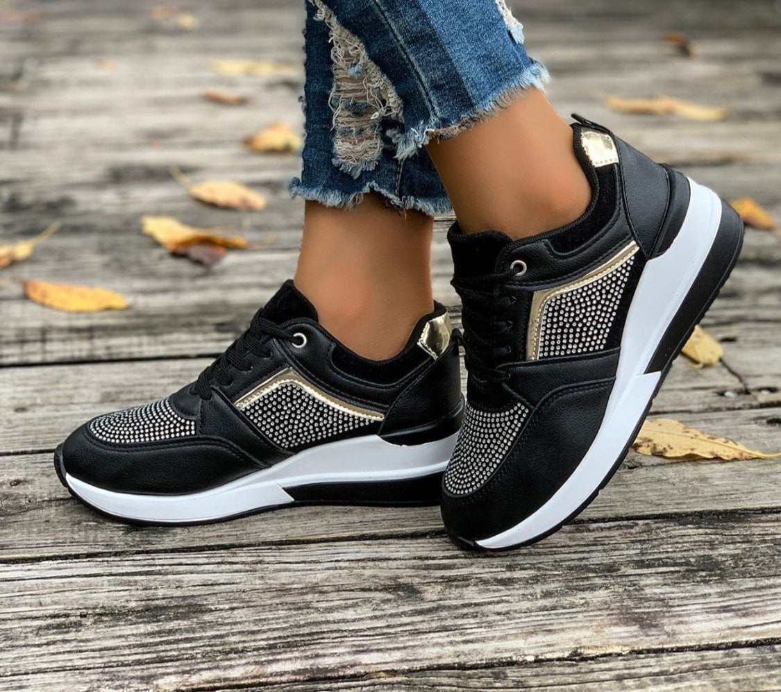 Lace-Up Rhinestone Wedge Sneakers