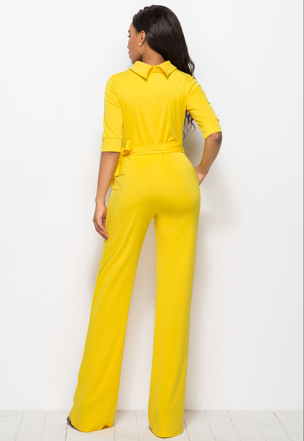 Mock Neck Tie-Waist Half Sleeve Jumpsuit