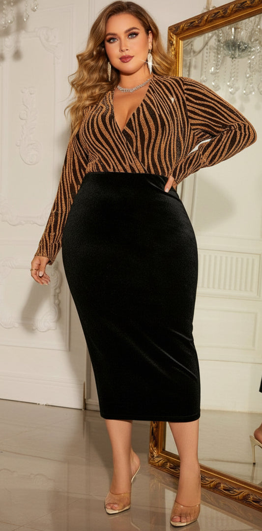 Honey Surplice Neck Long Sleeve Slit Dress