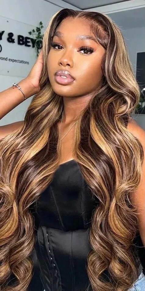 HD Ombre Honey Blonde Highlight Body Wave Wig